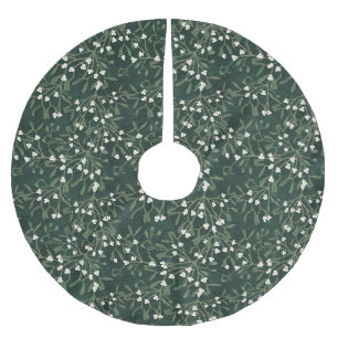 Elegantes dunkelgrünes Mistelbeer-Muster Luxus Polyester Weihnachtsbaumdecke