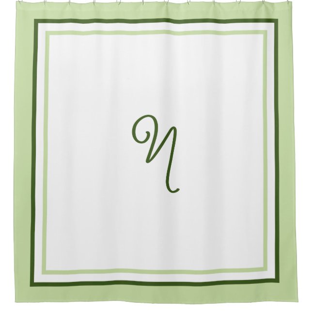 Elegantes dunkelgrünes Rahmen-Script-Monogramm Duschvorhang (Vorderseite)