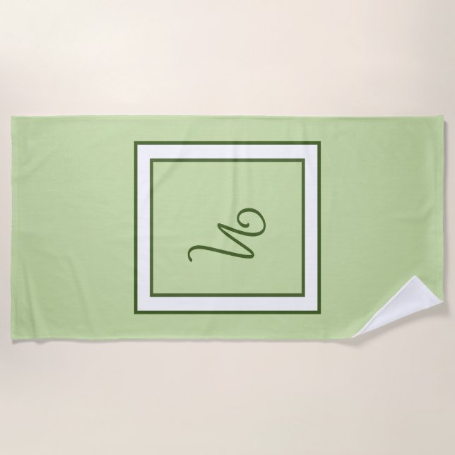 Elegantes dunkelgrünes Rahmen-Script-Monogramm Strandtuch (Vorderseite)