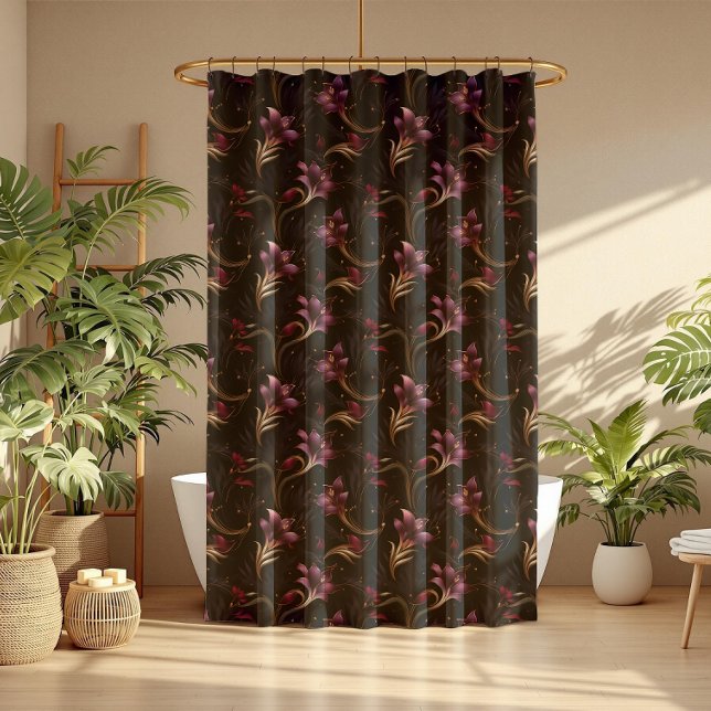 Elegantes, dunkelromantisch-gotisches Lily-Blume-M Duschvorhang (Elegant Dark Romantic Gothic Lily Flower Pattern Shower Curtain)