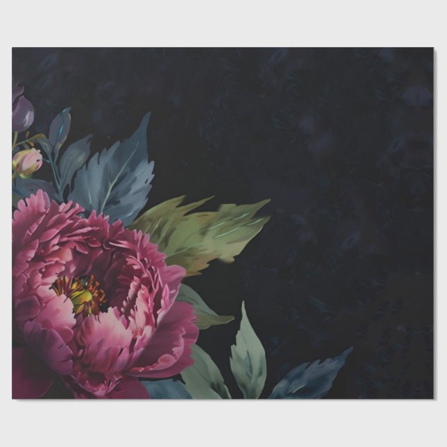 Elegantes dunkelrosa, blumenfarbenes Aquarell Geschenkpapier (Flach)