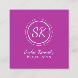 Elegantes, dunkelrosa Script Beruflich Monogram Quadratische Visitenkarte