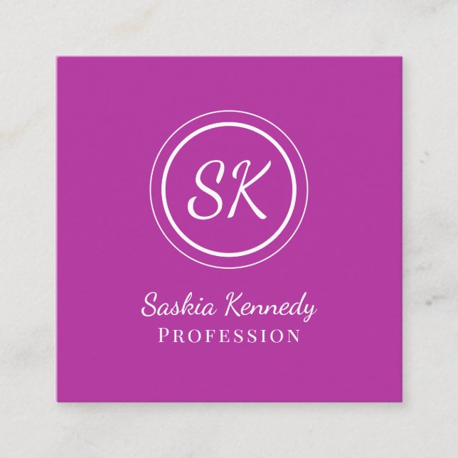 Elegantes, dunkelrosa Script Beruflich Monogram Quadratische Visitenkarte (Vorderseite)
