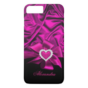 Elegantes Dunkelrosa Seiden-Look-Schwarz-Herz-Schm Case-Mate iPhone Hülle
