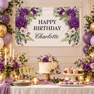 Elegantes Dunkelviolett-Rosen-Blumen-Geburtstagsgr Banner