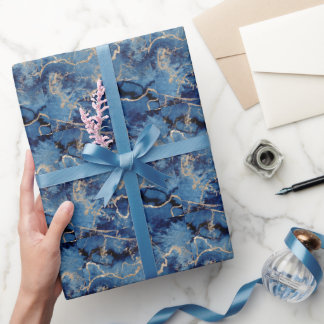 Elegantes dunkles blaues Gold Watercolor Wrapping  Geschenkpapier