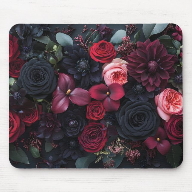 Elegantes dunkles Blumenarrangement mit Rose Mousepad (Vorne)