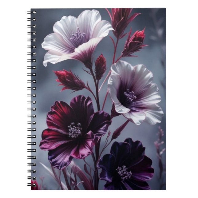 Elegantes dunkles Blumennotizbuch Notizblock (Vorderseite)