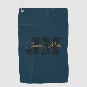 Elegantes dunkles Denim-Blau-Monogramm-Design Golfhandtuch