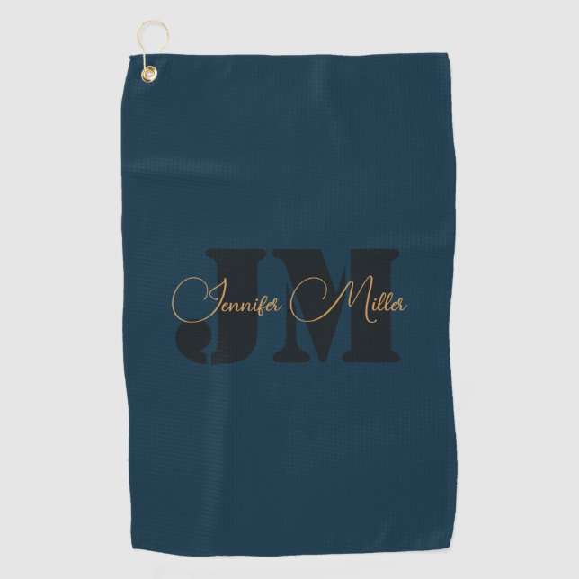 Elegantes dunkles Denim-Blau-Monogramm-Design Golfhandtuch (Vorderseite)