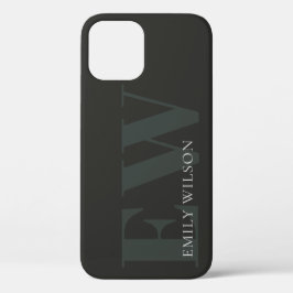 Elegantes dunkles dunkelgrünes Schwarz-Monogramm Case-Mate iPhone Hülle