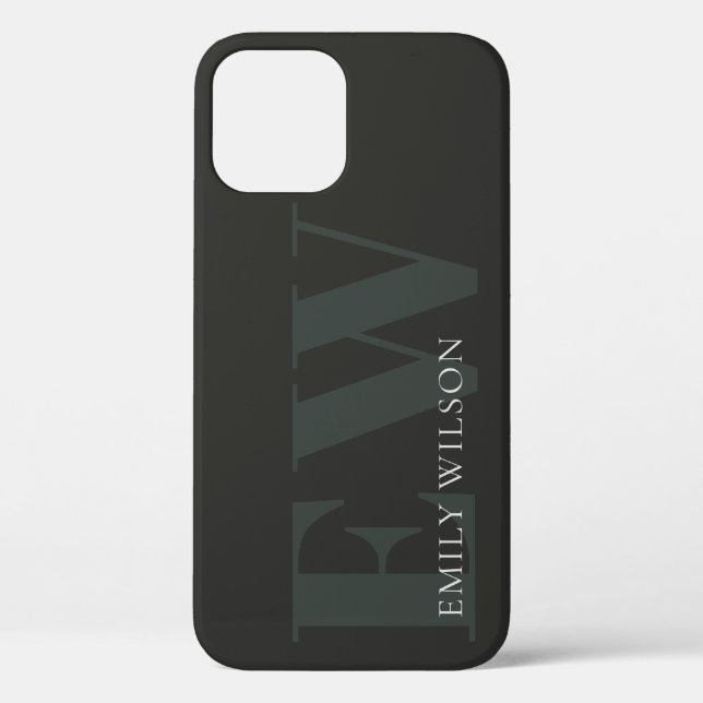 Elegantes dunkles dunkelgrünes Schwarz-Monogramm Case-Mate iPhone Hülle (Rückseite)