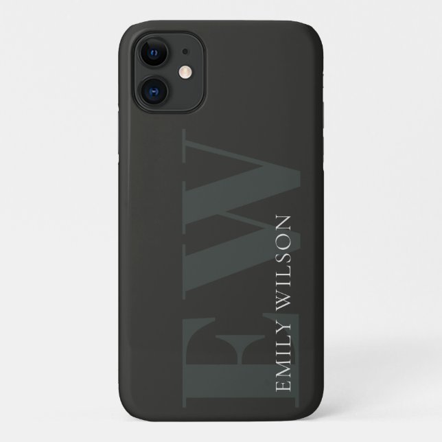 Elegantes dunkles dunkelgrünes Schwarz-Monogramm Case-Mate iPhone Hülle (Rückseite)