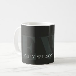Elegantes dunkles dunkelgrünes Schwarz-Monogramm Kaffeetasse