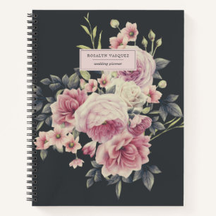 Elegantes dunkles Floral auf personalisiertem schw Notizbuch