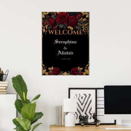 Elegantes dunkles gotisches Hochzeits-Willkommenss Poster
