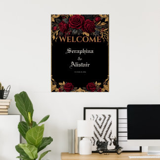 Elegantes dunkles gotisches Hochzeits-Willkommenss Poster