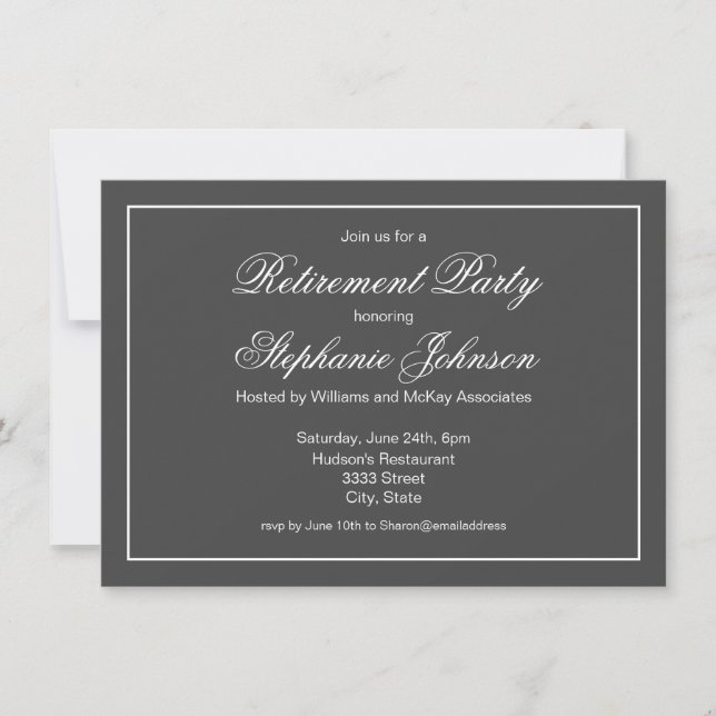 Elegantes, dunkles graues Party Einladung (Vorderseite)