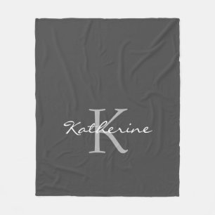 Elegantes dunkles Gray Script Monogram Personalisi Fleecedecke