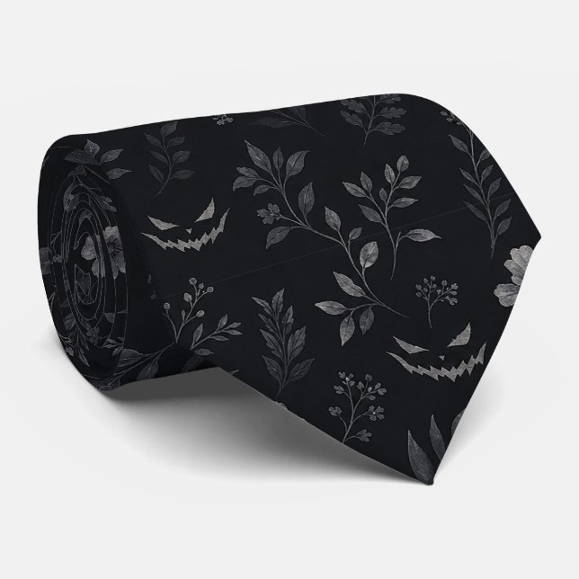 Elegantes dunkles Halloween-Blumenmuster – Schwarz Krawatte (Gerollt)