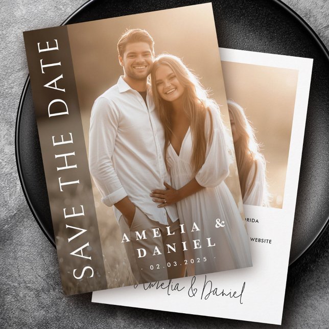 Elegantes, dunkles Overlay-Foto Save The Date (Elegant dark vertical overlay photo wedding save the date)