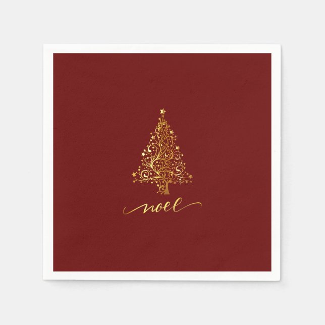 Elegantes dunkles Rotes und goldenes Weihnachtsbau Serviette (Vorderseite)
