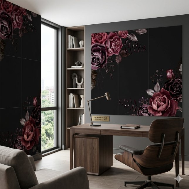 Elegantes dunkles schwarzes romantisches Rosen-Blu Fliese (Von Creator hochgeladen)