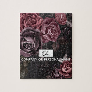 Elegantes dunkles schwarzes romantisches Rosenblum Puzzle