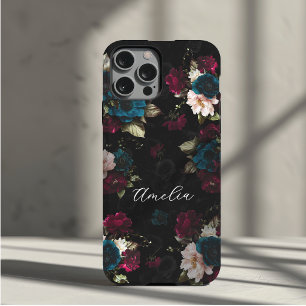 Elegantes dunkles Türkisrotes florales Monogramm Case-Mate iPhone Hülle