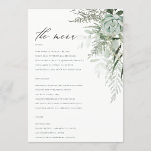 Elegantes Dusky Leafy Fern Succulent Wedding Menu Menükarte