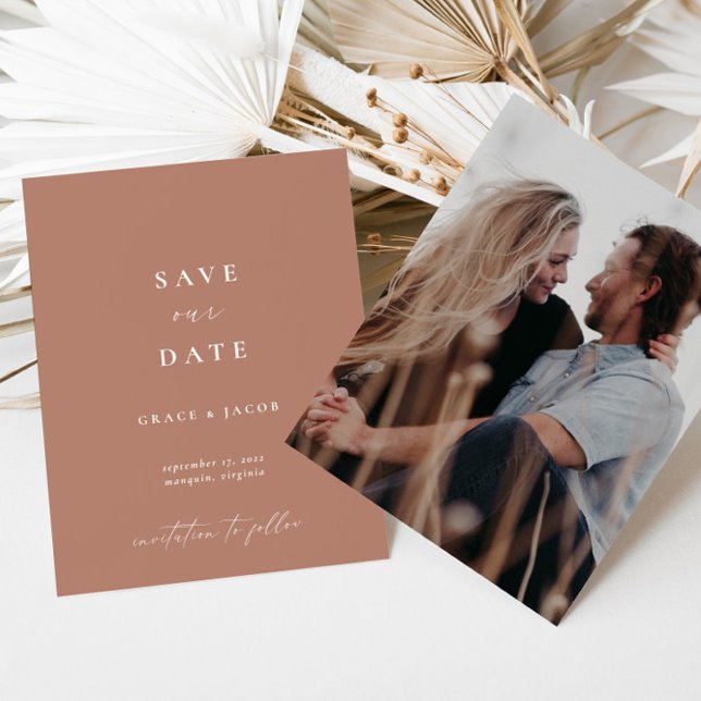 Elegantes Dusty Beige Pink Minimalistisches Script Save The Date (Von Creator hochgeladen)