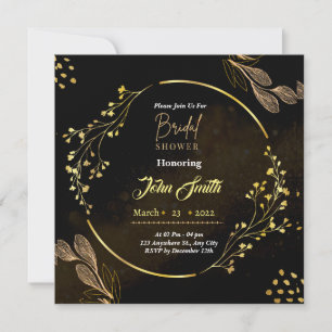 Elegantes Dusty Black Gold Blume Brautparty Einladung