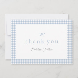 Elegantes Dusty Blau Gingham Jungen Baby Shower Dankeskarte