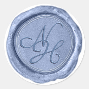 Elegantes Dusty-Blau-Wachssiegel-Monogramm-Aufkleb Runder Aufkleber