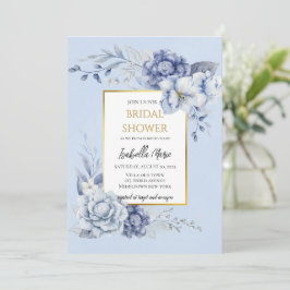 Elegantes Dusty Blue and Gold Floral Brautparty Einladung