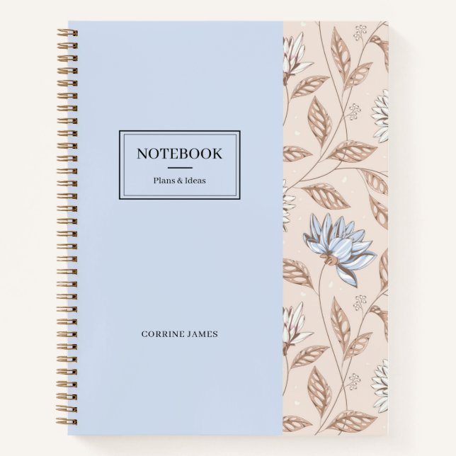 Elegantes Dusty Blue Blush Pink Floral Muster Notizbuch (Vorderseite)