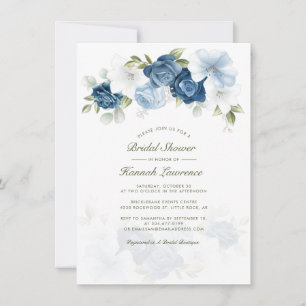 Elegantes Dusty Blue Botanical Floral Brautparty Einladung