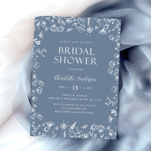 Elegantes Dusty Blue Floral Brautparty Einladung