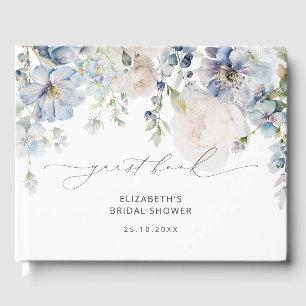 Elegantes Dusty Blue Floral Brautparty Gästebuch