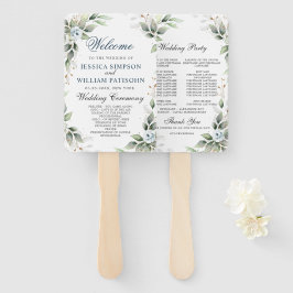 Elegantes Dusty Blue Floral Foliage Hochzeitsprogr Fächer