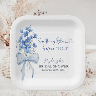 Elegantes Dusty Blue Floral Ribbon Bow Brautparty Pappteller