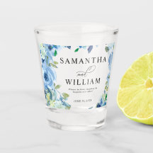Elegantes Dusty Blue Floral Wedding Shot Glass