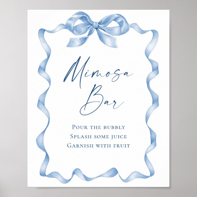 Elegantes Dusty Blue Hand Drawn Bow Brautparty Poster (Vorne)