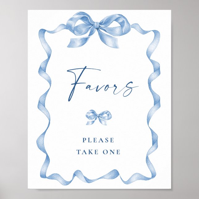 Elegantes Dusty Blue Hand Drawn Bow Brautparty Poster (Vorne)