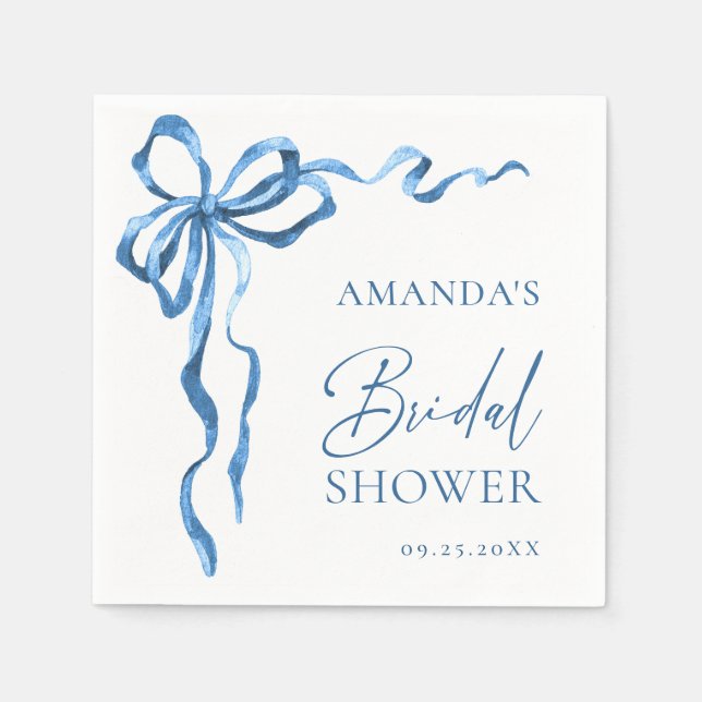 Elegantes Dusty Blue Hand Drawn Bow Brautparty Serviette (Vorderseite)