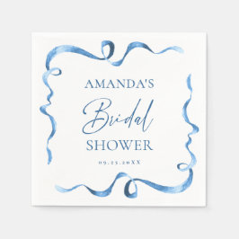 Elegantes Dusty Blue Hand Drawn Bow Brautparty Serviette
