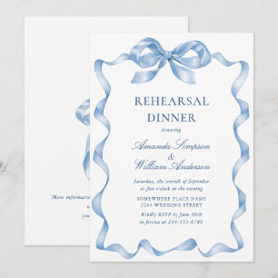 Elegantes Dusty Blue Hand Drawn Bow Probe Dinner Einladung
