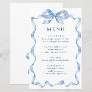 Elegantes Dusty Blue Hand Drawn Bow Wedding Menu