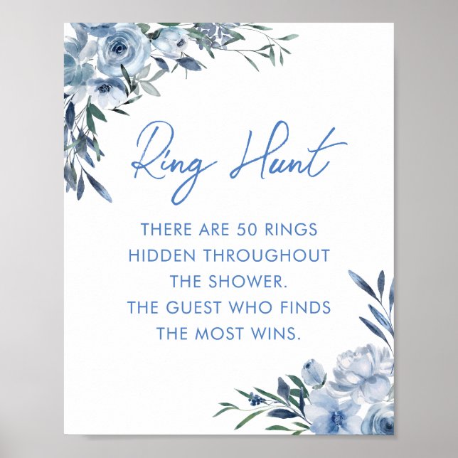 Elegantes Dusty Blue Ring Hunt Brautparty Game Poster (Vorne)