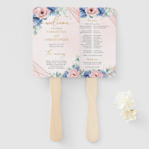 Elegantes dusty Blue Rosa Aquarellblumenprogramm Fächer